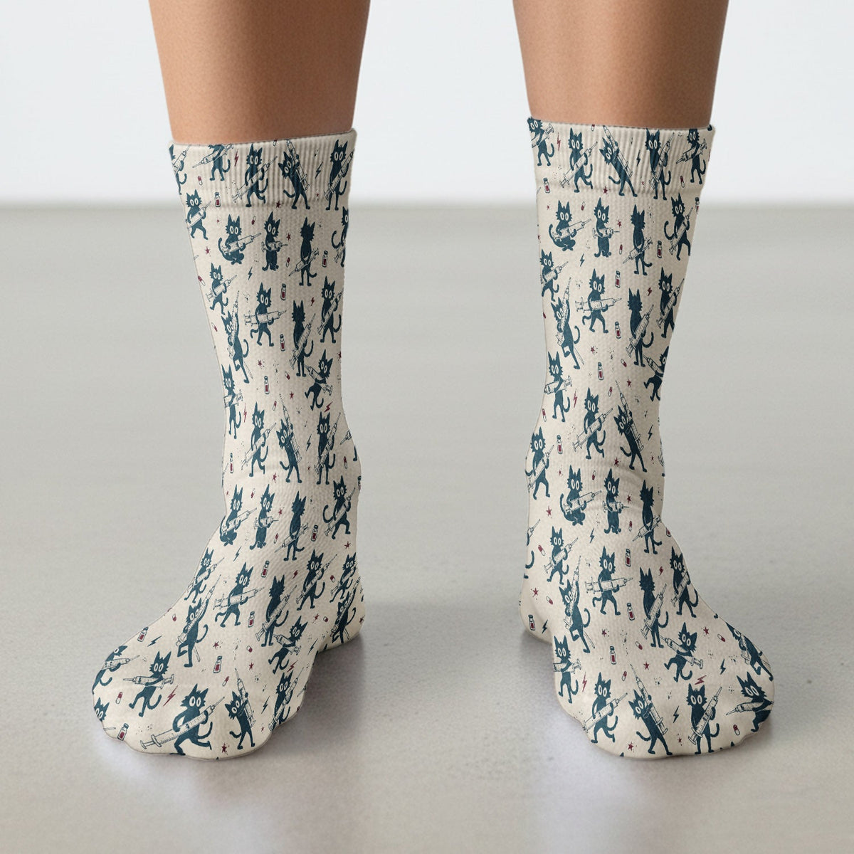 Funny Black Cats With Syringes Socks, Adult Socks for Men and Women