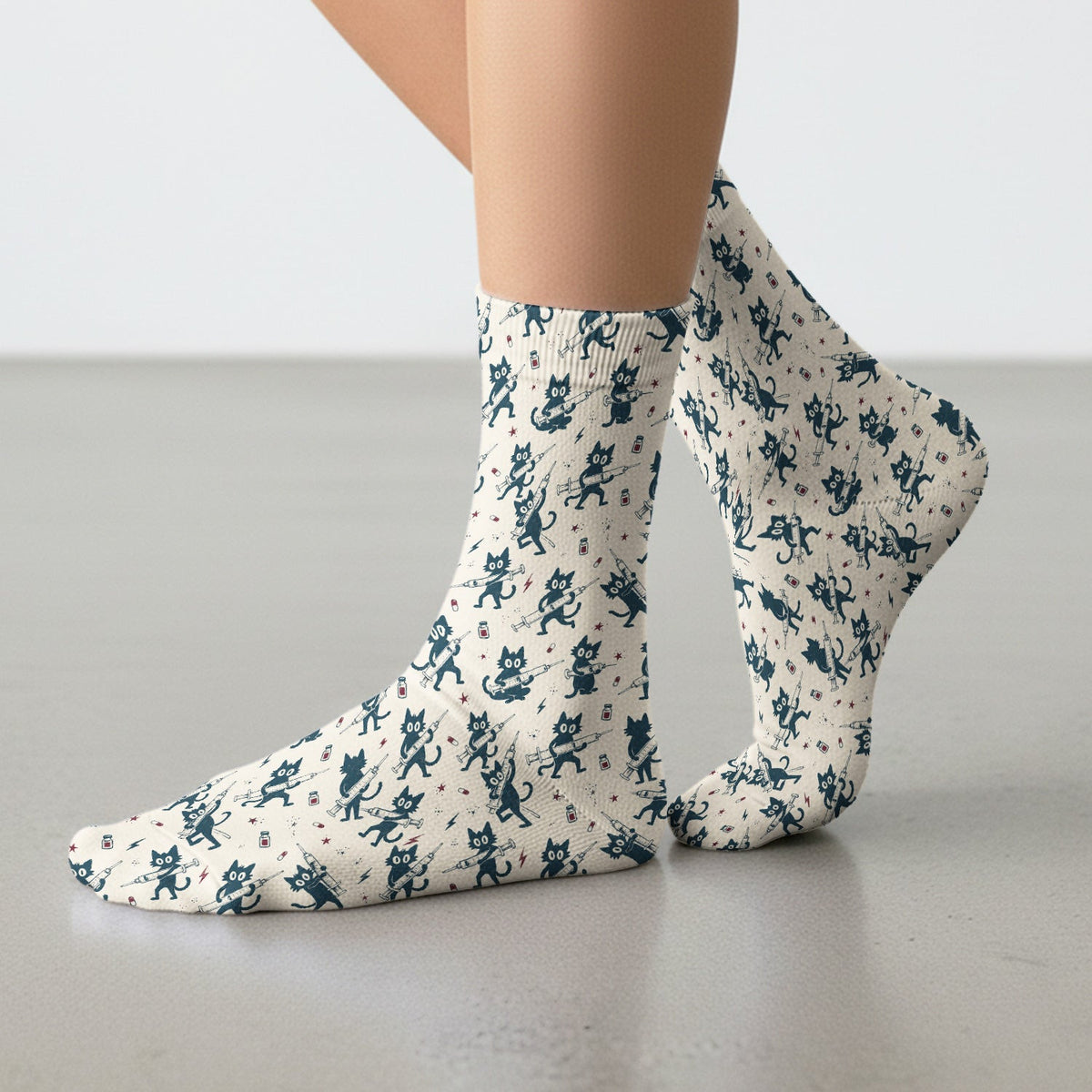 Funny Black Cats With Syringes Socks, Adult Socks for Men and Women