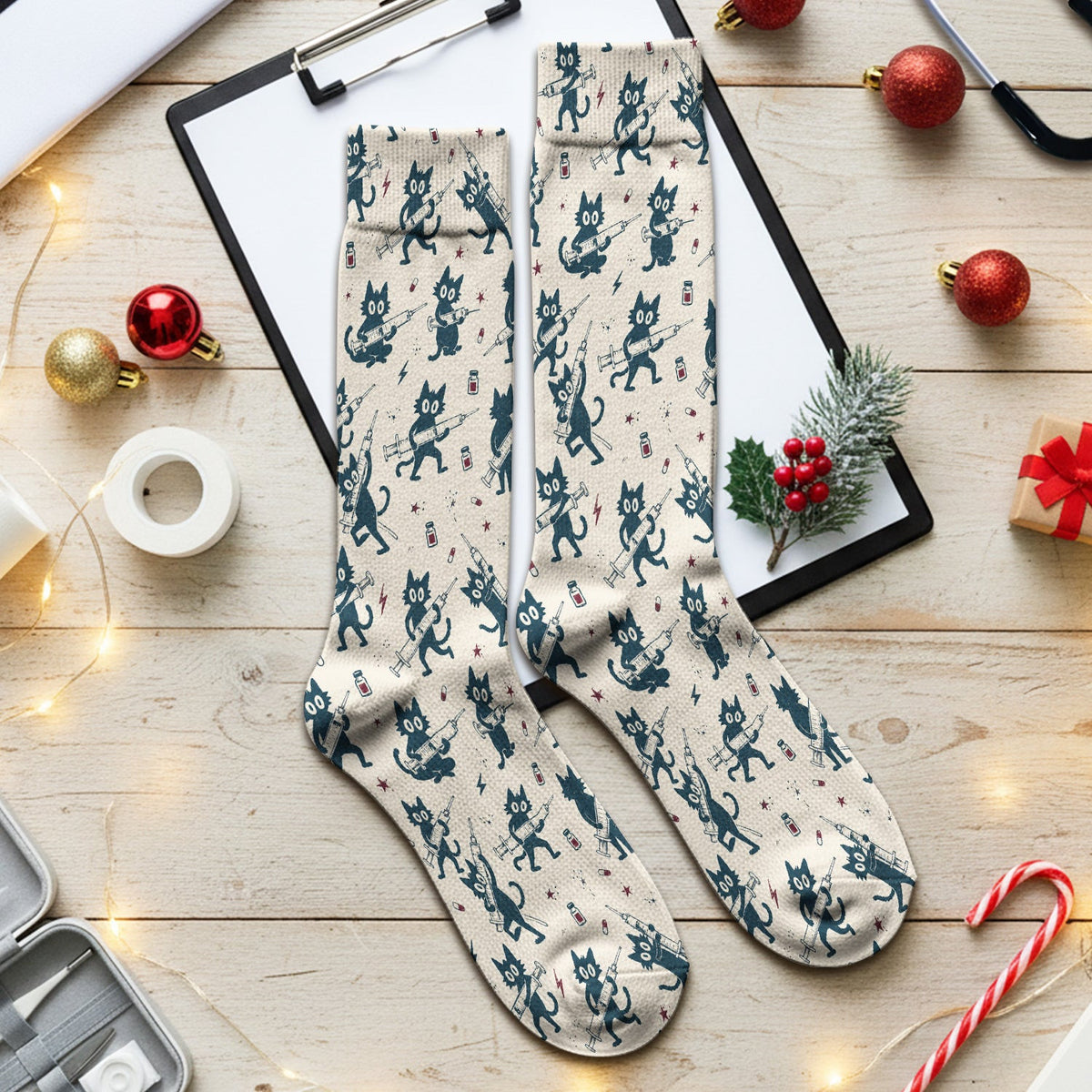 Funny Black Cats With Syringes Socks, Adult Socks for Men and Women