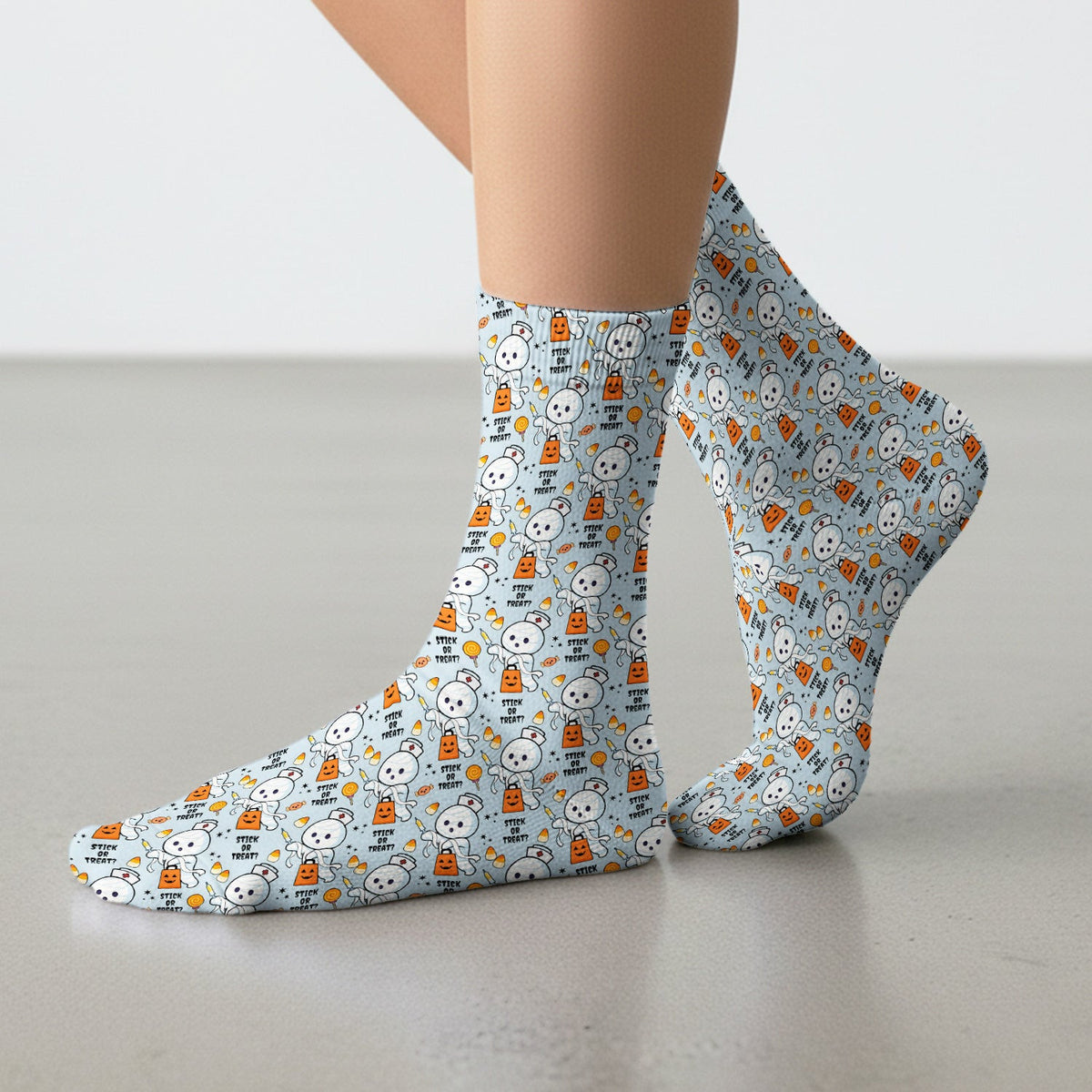 Funny Halloween Stick Or Treat Mummy Nurse Socks, Adult Socks for Men and Women