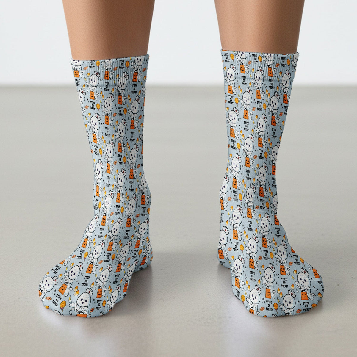 Funny Halloween Stick Or Treat Mummy Nurse Socks, Adult Socks for Men and Women