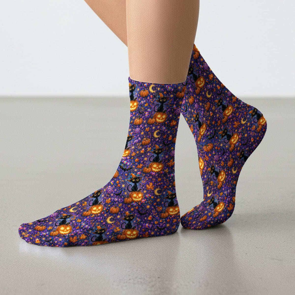 Mystical Halloween Witch Cat Socks, Adult Socks for Men and Women