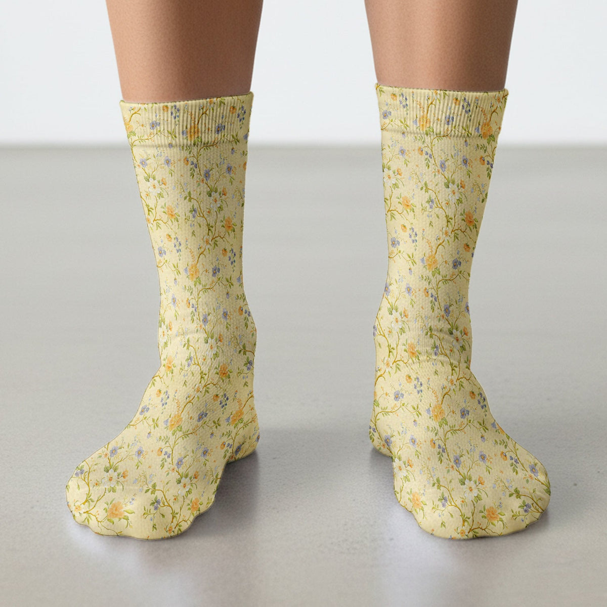 Sunny Wildflower Garden Floral Socks, Adult Socks for Men and Women