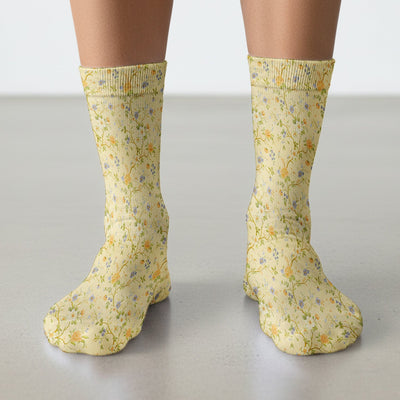 Sunny Wildflower Garden Floral Socks, Adult Socks for Men and Women