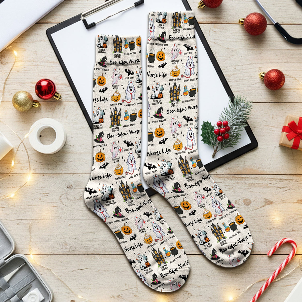 Spooky Halloween Boo-tiful Nurse Life Socks, Adult Socks for Men and Women