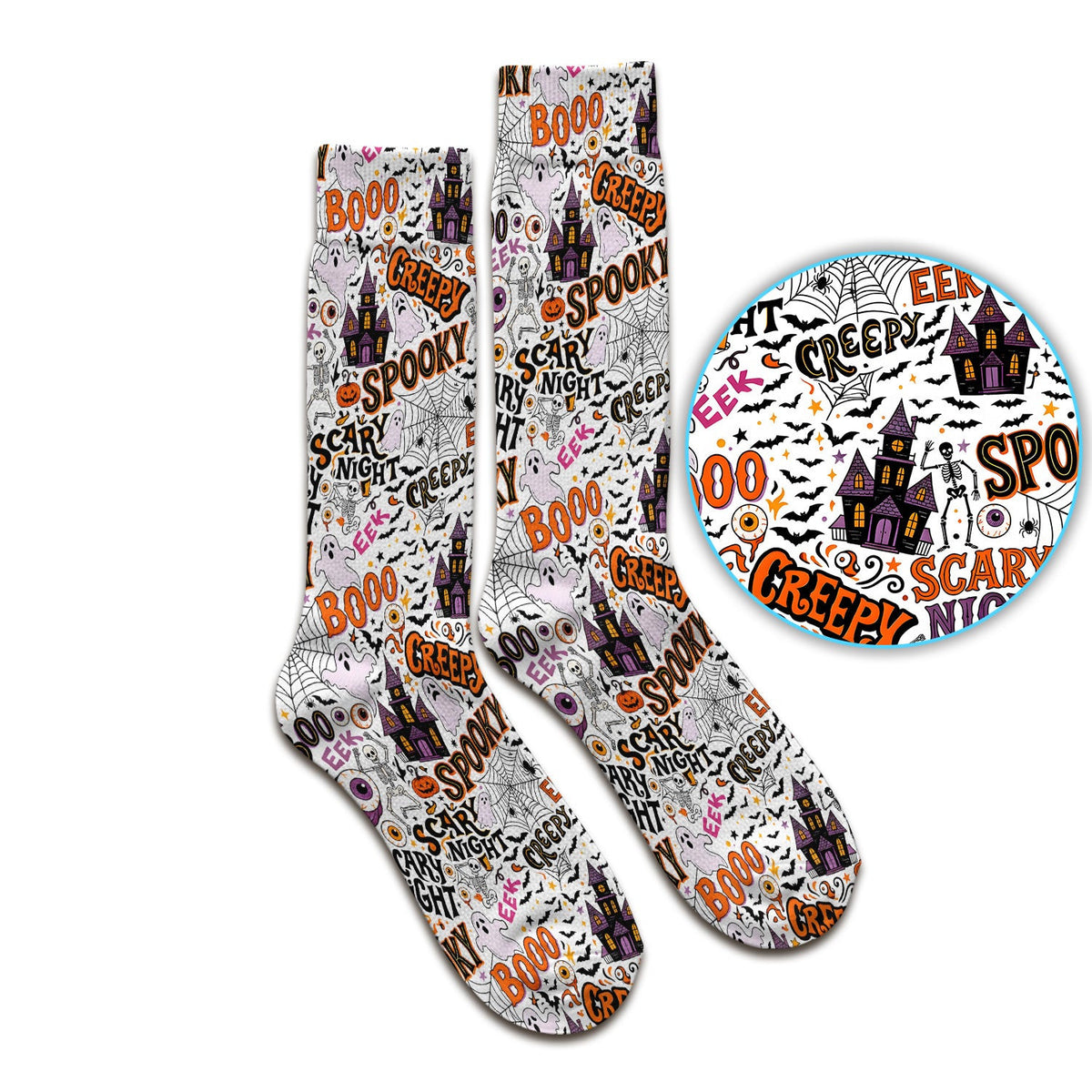 Spooky Halloween Haunted House Typography Socks, Adult Socks for Men and Women