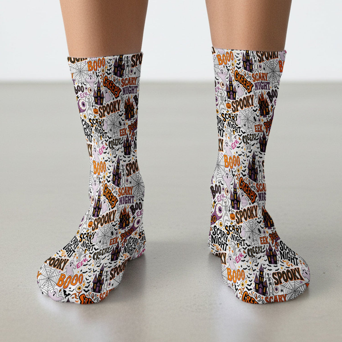 Spooky Halloween Haunted House Typography Socks, Adult Socks for Men and Women