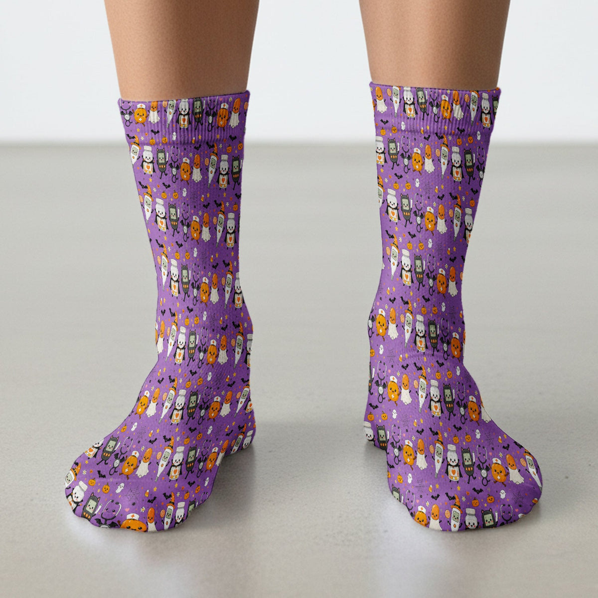 Cute Halloween Medical Characters Print Socks, Adult Socks for Men and Women