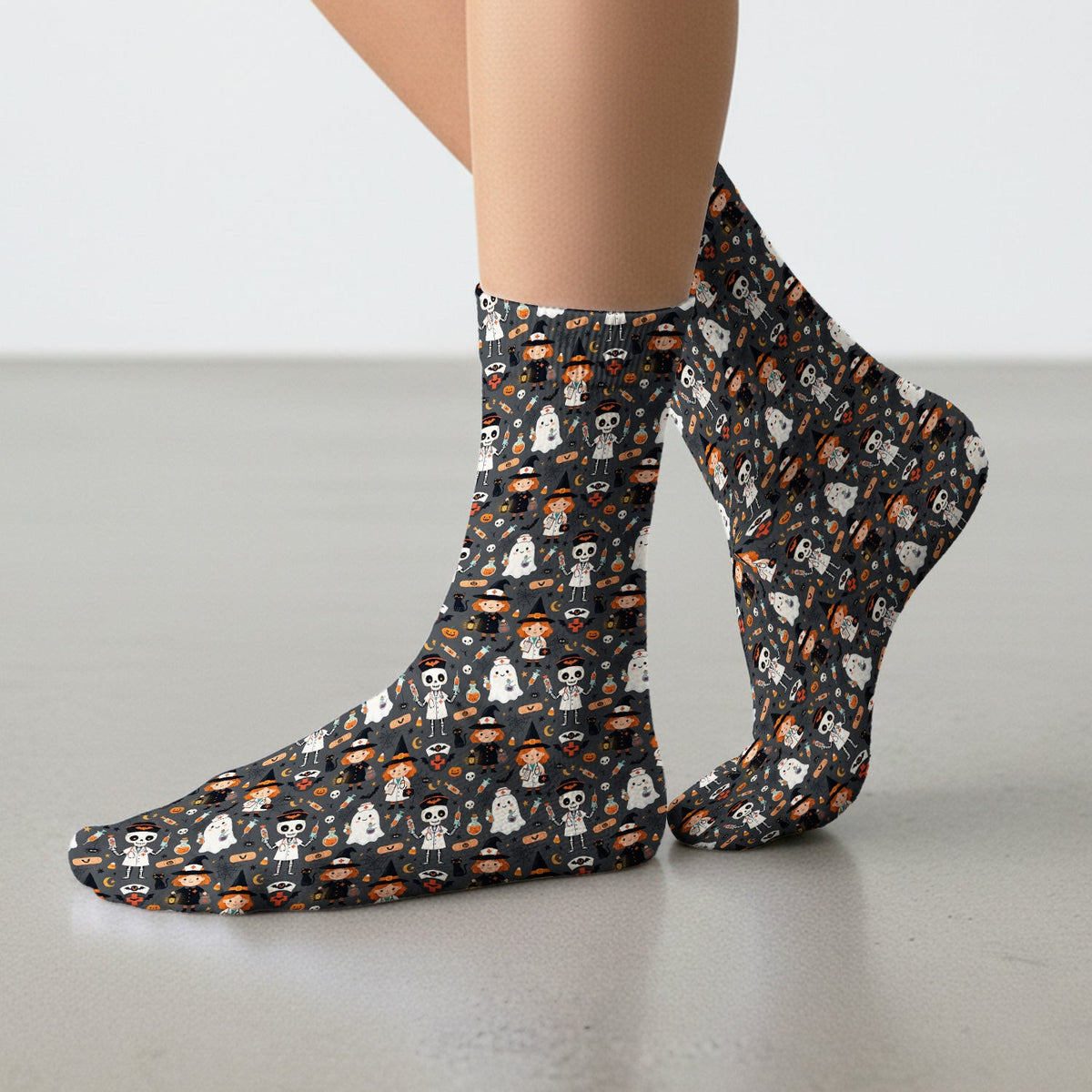 Halloween Witch And Skeleton Nurse Socks, Adult Socks for Men and Women