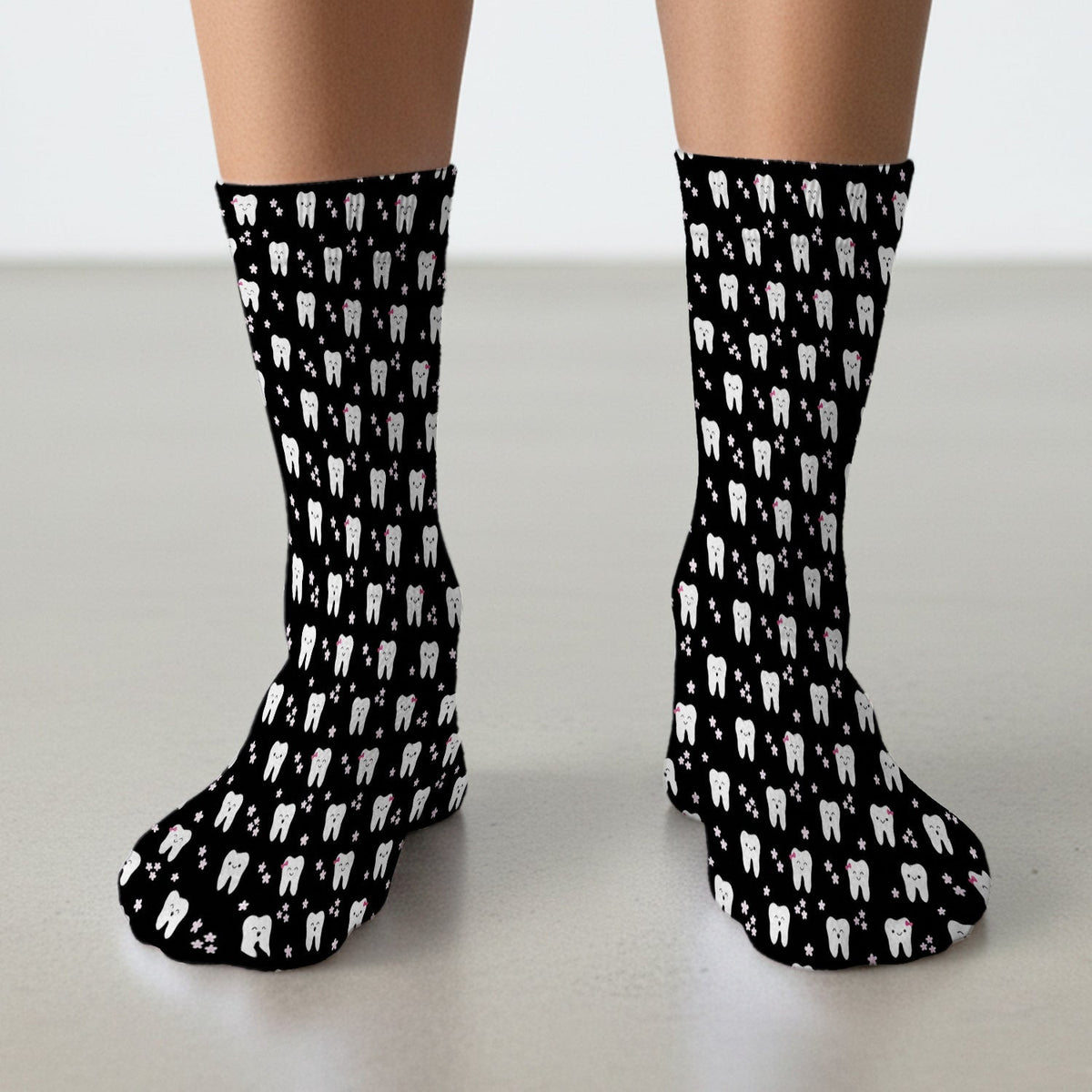 Cute Smiling Tooth And Flowers Socks, Adult Socks for Men and Women