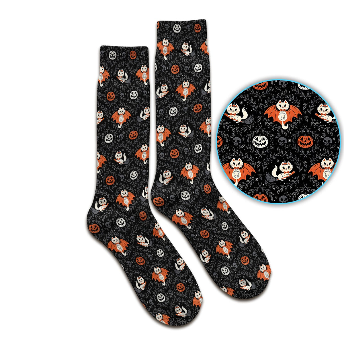 Cute Halloween Vampire Cat Pattern Socks, Adult Socks for Men and Women
