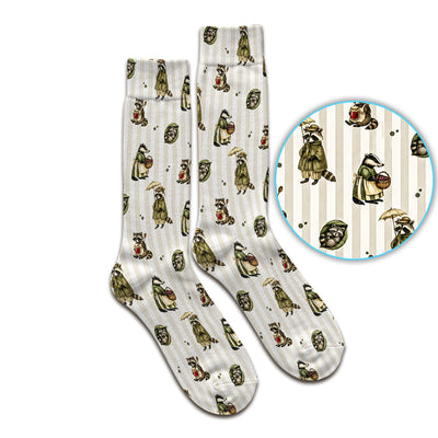 Cute Woodland Raccoon Print Socks, Adult Socks for Men and Women
