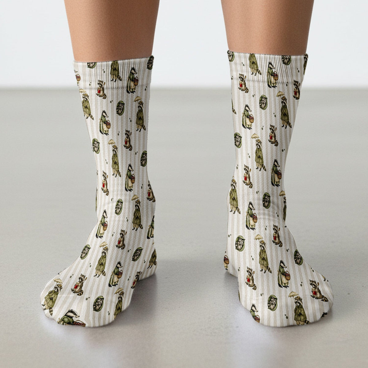 Cute Woodland Raccoon Print Socks, Adult Socks for Men and Women