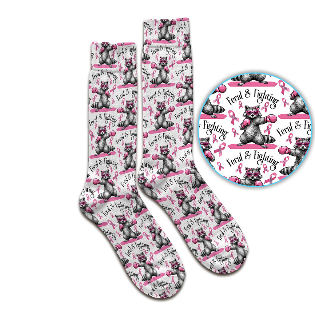 Breast Cancer Awareness Raccoon Socks, Adult Socks for Men and Women