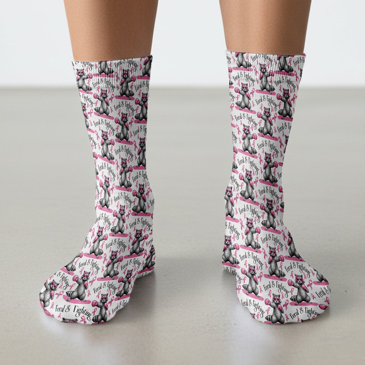 Breast Cancer Awareness Raccoon Socks, Adult Socks for Men and Women