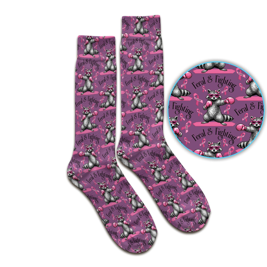 Breast Cancer Awareness Raccoon Socks, Adult Socks for Men and Women