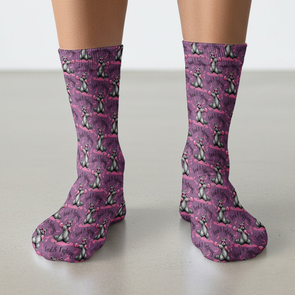 Breast Cancer Awareness Raccoon Socks, Adult Socks for Men and Women