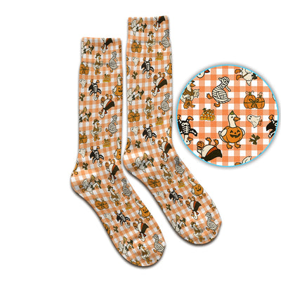 Halloween Goose with Pumpkin Witch Print Socks, Adult Socks for Men and Women