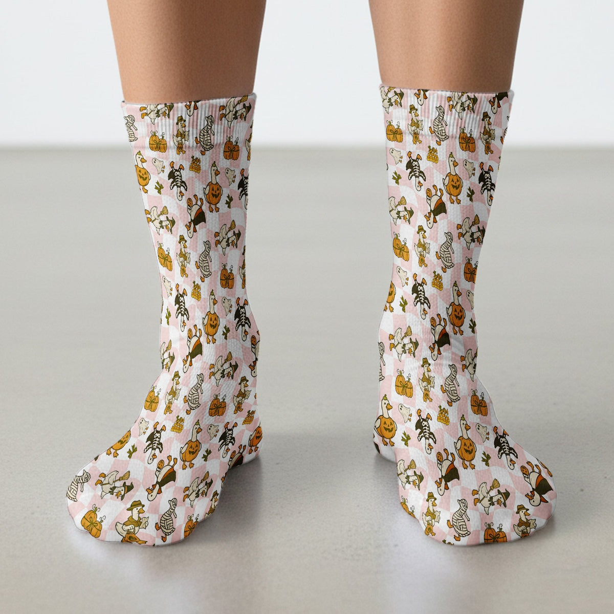 Halloween Goose with Pumpkin Witch Print Socks, Adult Socks for Men and Women