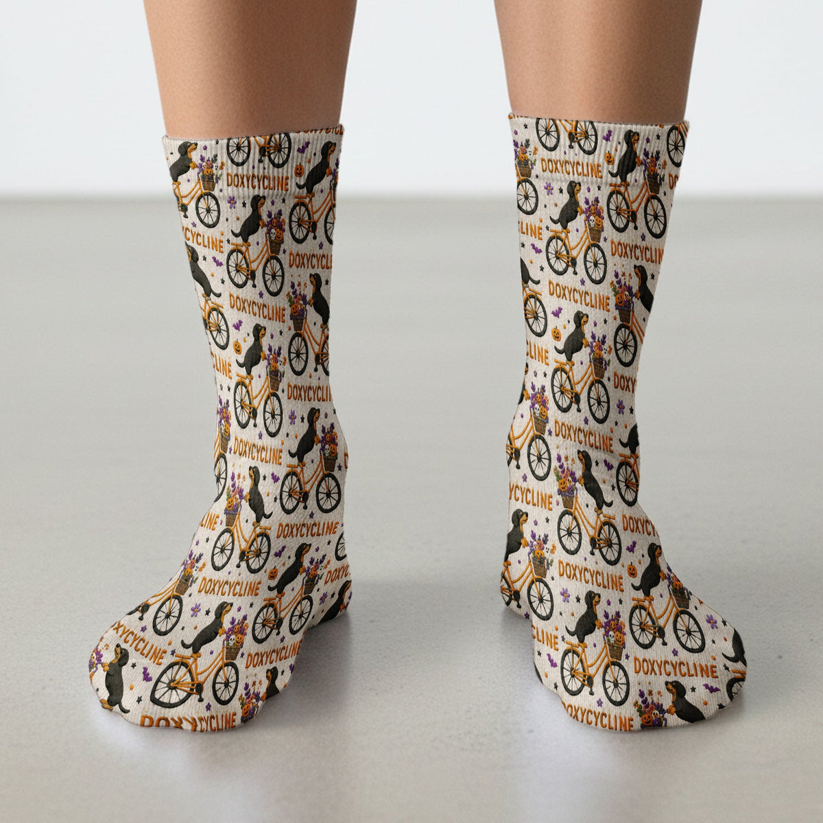 Halloween Dachshund with Doxycycline Bike Print Socks, Adult Socks for Men and Women