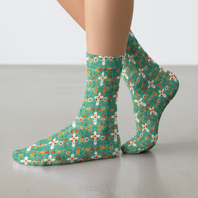 Christian Faith Floral Cross Pattern Socks, Adult Socks for Men and Women