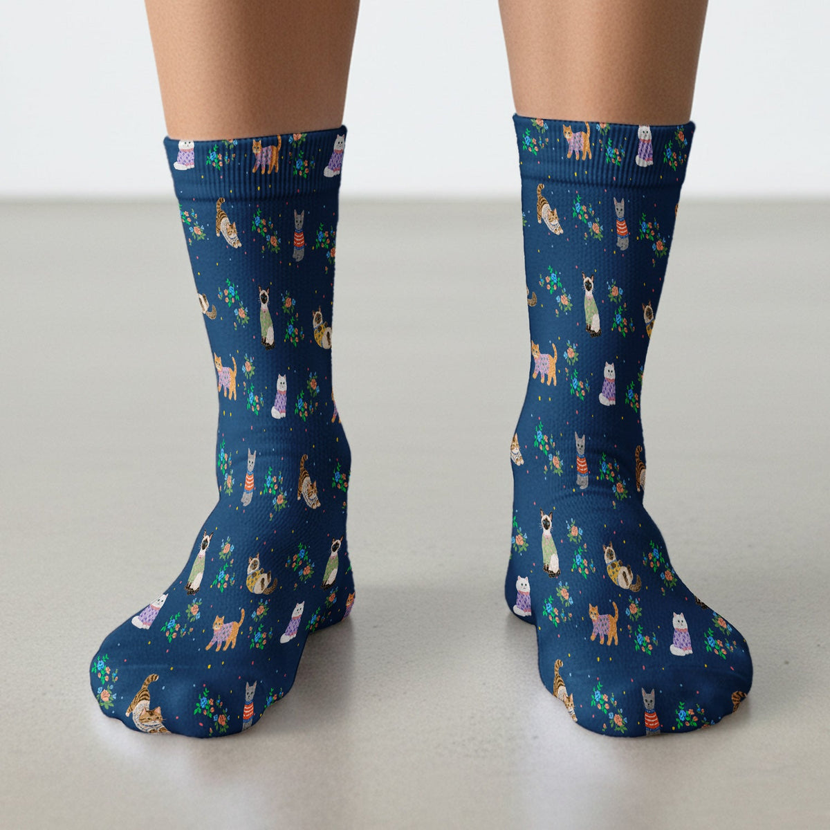 Cute Watercolor Cat Pattern Socks, Adult Socks for Men and Women