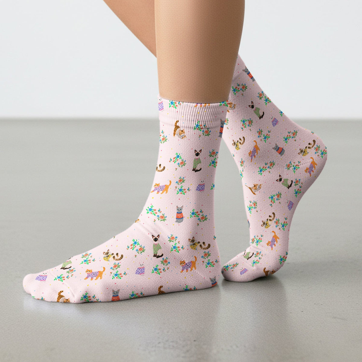 Cute Watercolor Cat Pattern Socks, Adult Socks for Men and Women