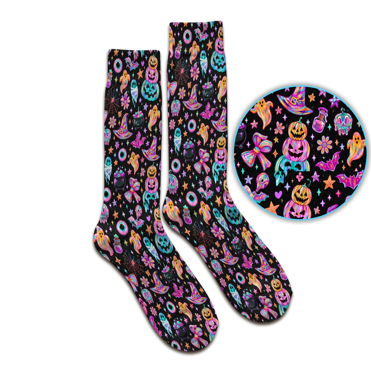 Halloween Ghost with Pumpkin Bat Print Socks, Adult Socks for Men and Women