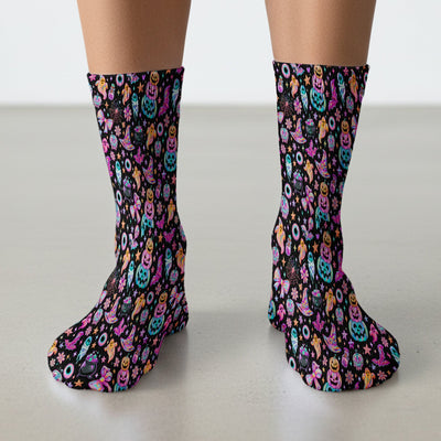 Halloween Ghost with Pumpkin Bat Print Socks, Adult Socks for Men and Women