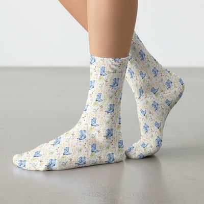 Vintage Cowboy Boots With Western Floral Socks, Adult Socks for Men and Women