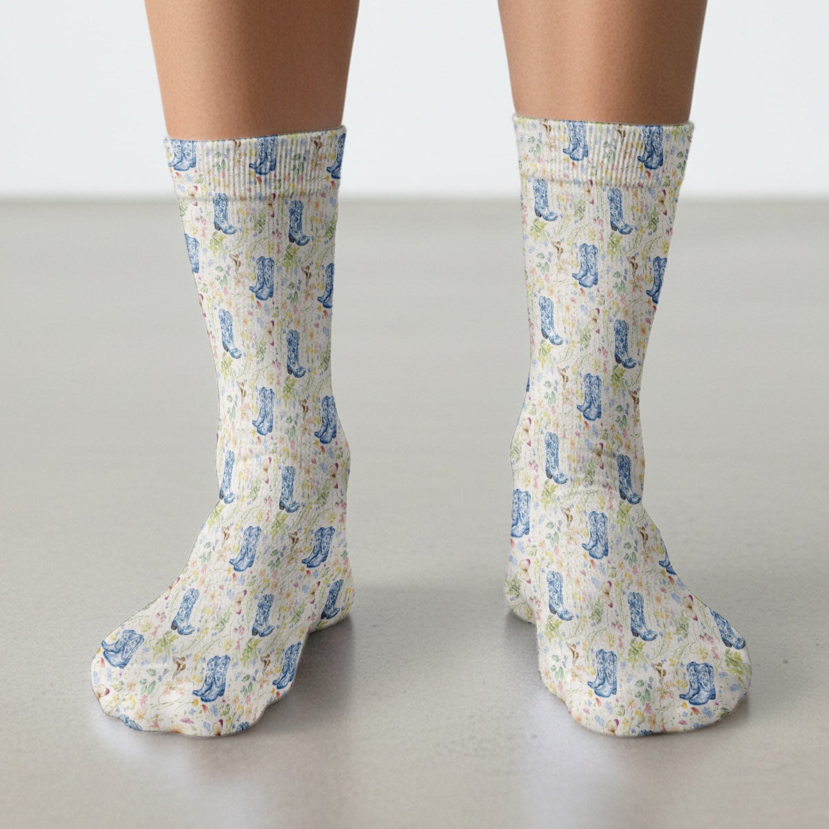 Vintage Cowboy Boots With Western Floral Socks, Adult Socks for Men and Women