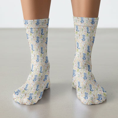 Vintage Cowboy Boots With Western Floral Socks, Adult Socks for Men and Women