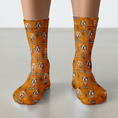 Personalized Halloween Dog Photo Spiderweb Socks, Adult Socks for Men and Women