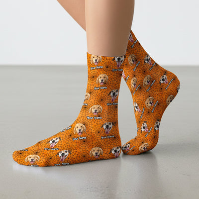Personalized Halloween Dog Photo Spiderweb Socks, Adult Socks for Men and Women