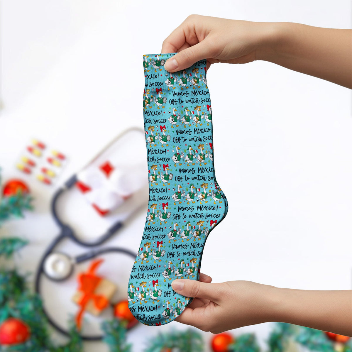 Funny Mexico Soccer Goose Print Socks, Adult Socks for Men and Women