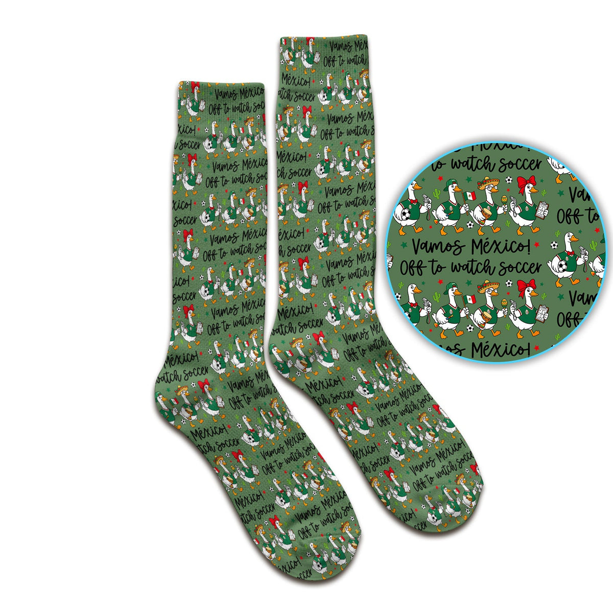Funny Mexico Soccer Goose Print Socks, Adult Socks for Men and Women