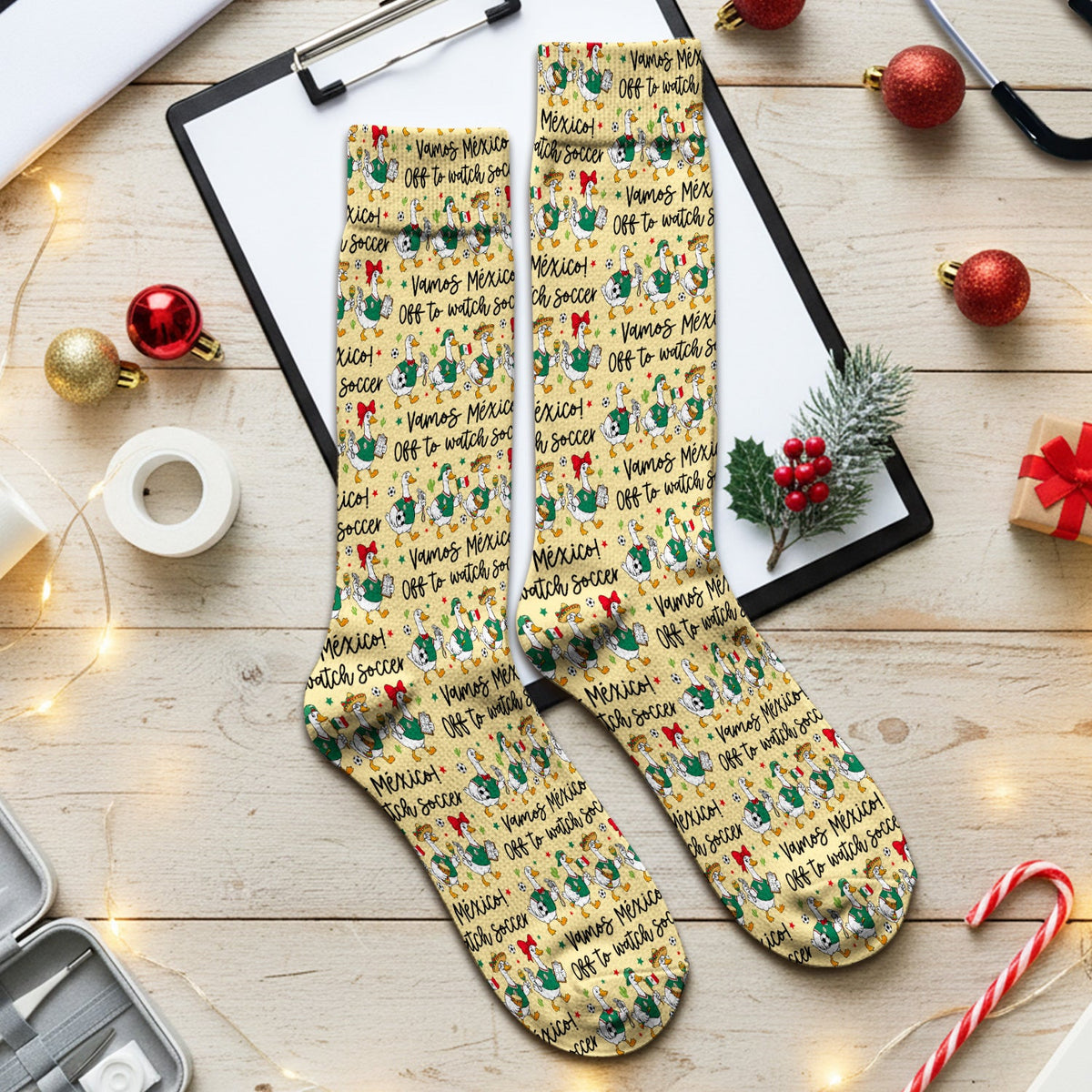 Funny Mexico Soccer Goose Print Socks, Adult Socks for Men and Women