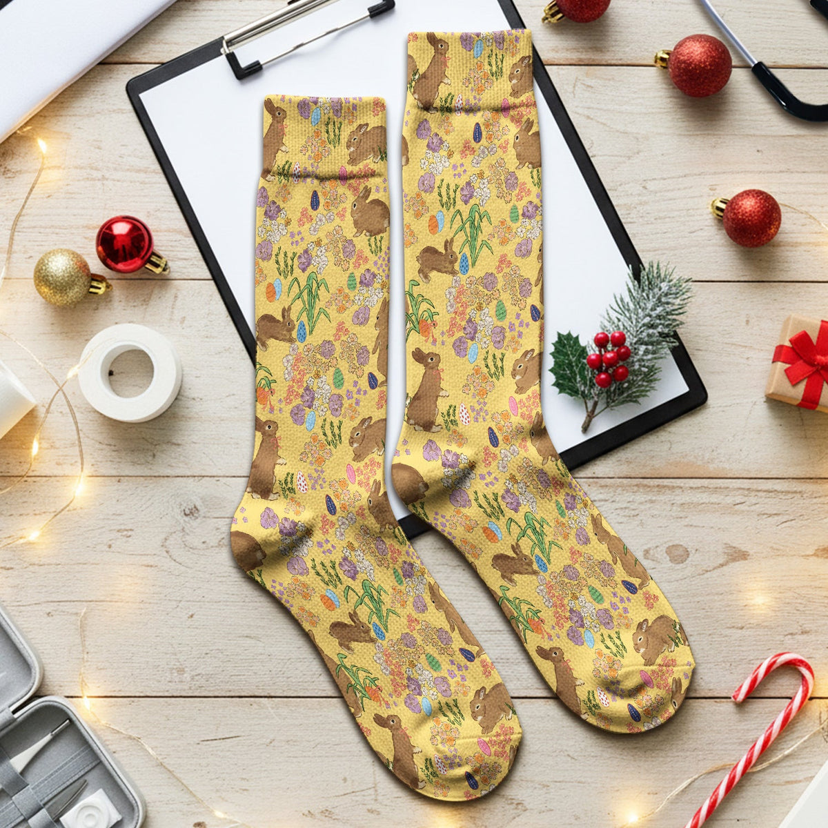 Cute Easter Bunny Pattern Socks, Adult Socks for Men and Women