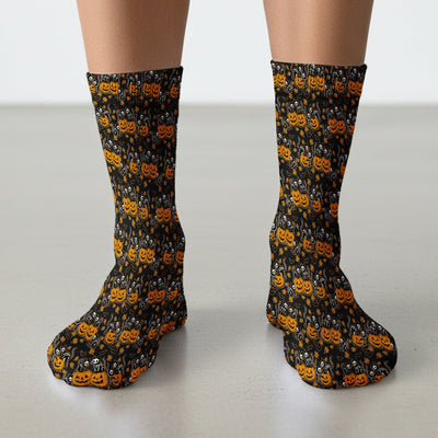 Halloween Skeleton Cat Print Socks, Adult Socks for Men and Women