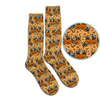 Halloween Skeleton Cat Print Socks, Adult Socks for Men and Women