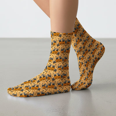 Halloween Skeleton Cat Print Socks, Adult Socks for Men and Women