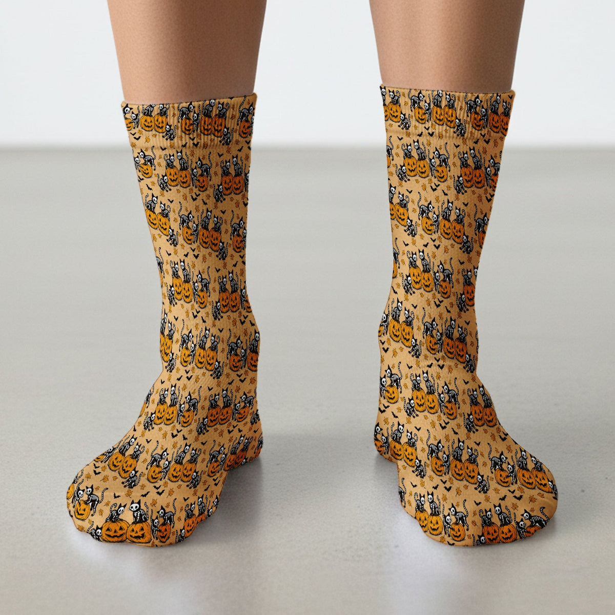 Halloween Skeleton Cat Print Socks, Adult Socks for Men and Women