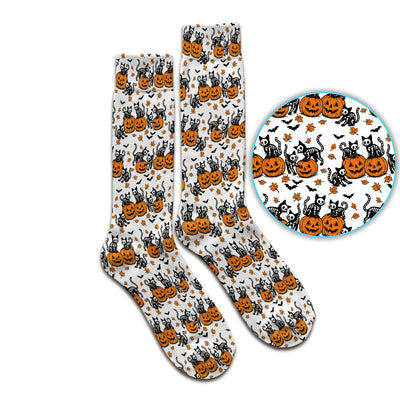 Halloween Skeleton Cat Print Socks, Adult Socks for Men and Women