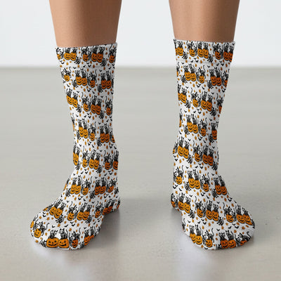 Halloween Skeleton Cat Print Socks, Adult Socks for Men and Women