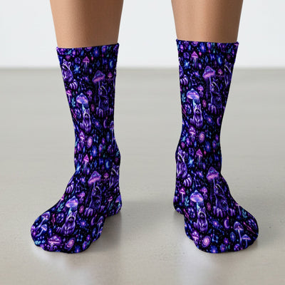 Cosmic Raccoon Mushroom Print Socks, Adult Socks for Men and Women
