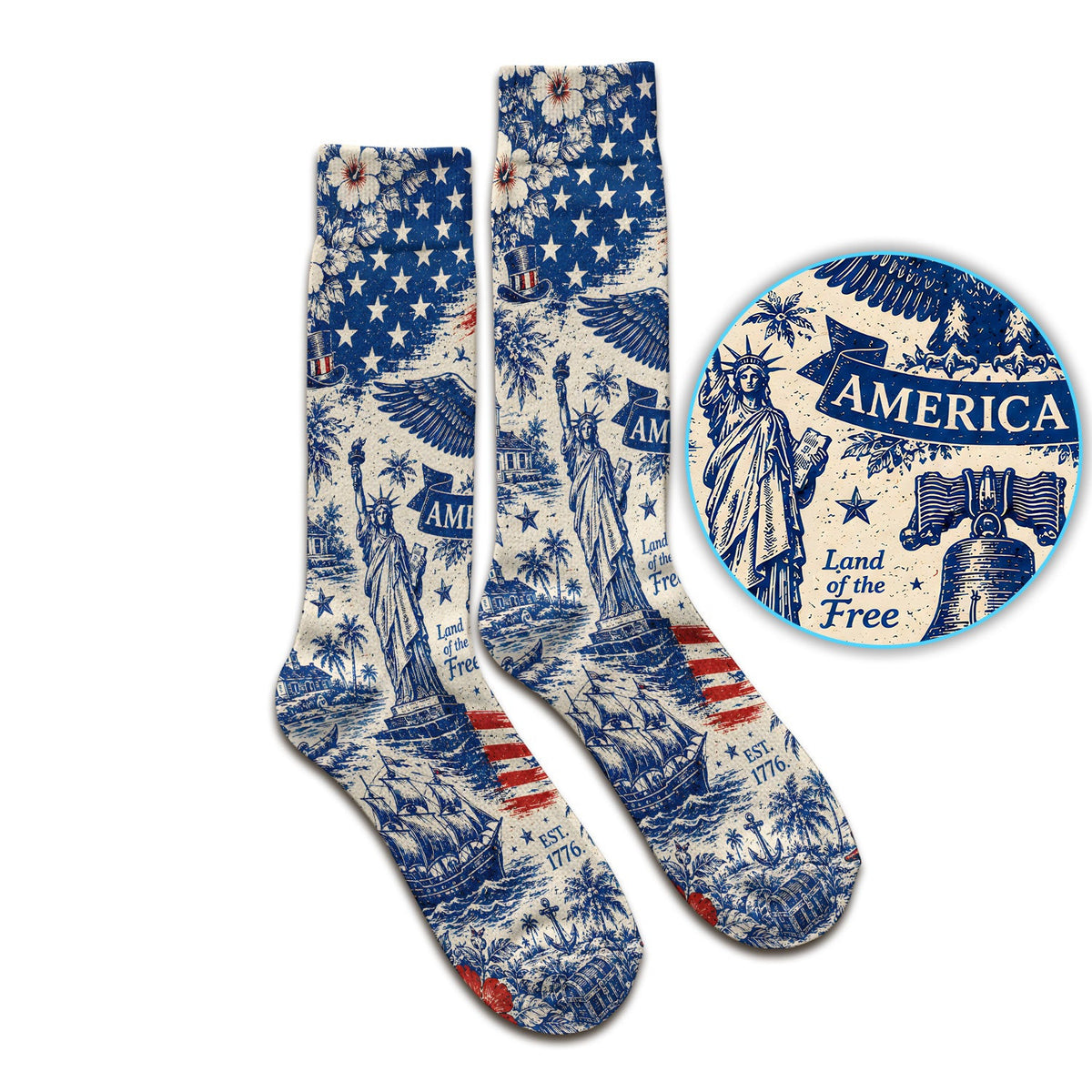 America 250 Eagle Liberty Pattern Socks, Adult Socks for Men and Women