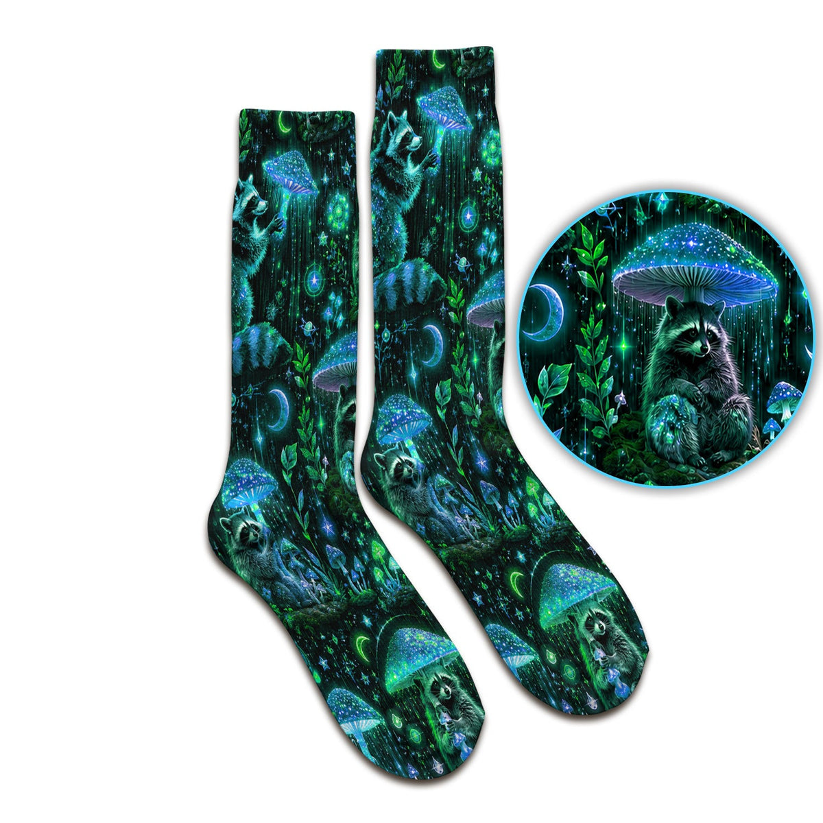 Glowing Raccoon Forest Pattern Socks, Adult Socks for Men and Women