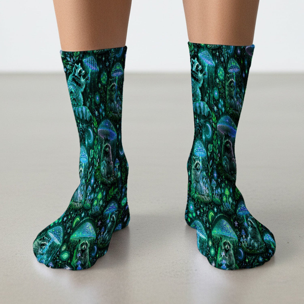 Glowing Raccoon Forest Pattern Socks, Adult Socks for Men and Women