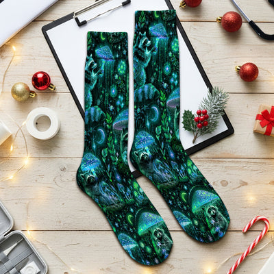 Glowing Raccoon Forest Pattern Socks, Adult Socks for Men and Women