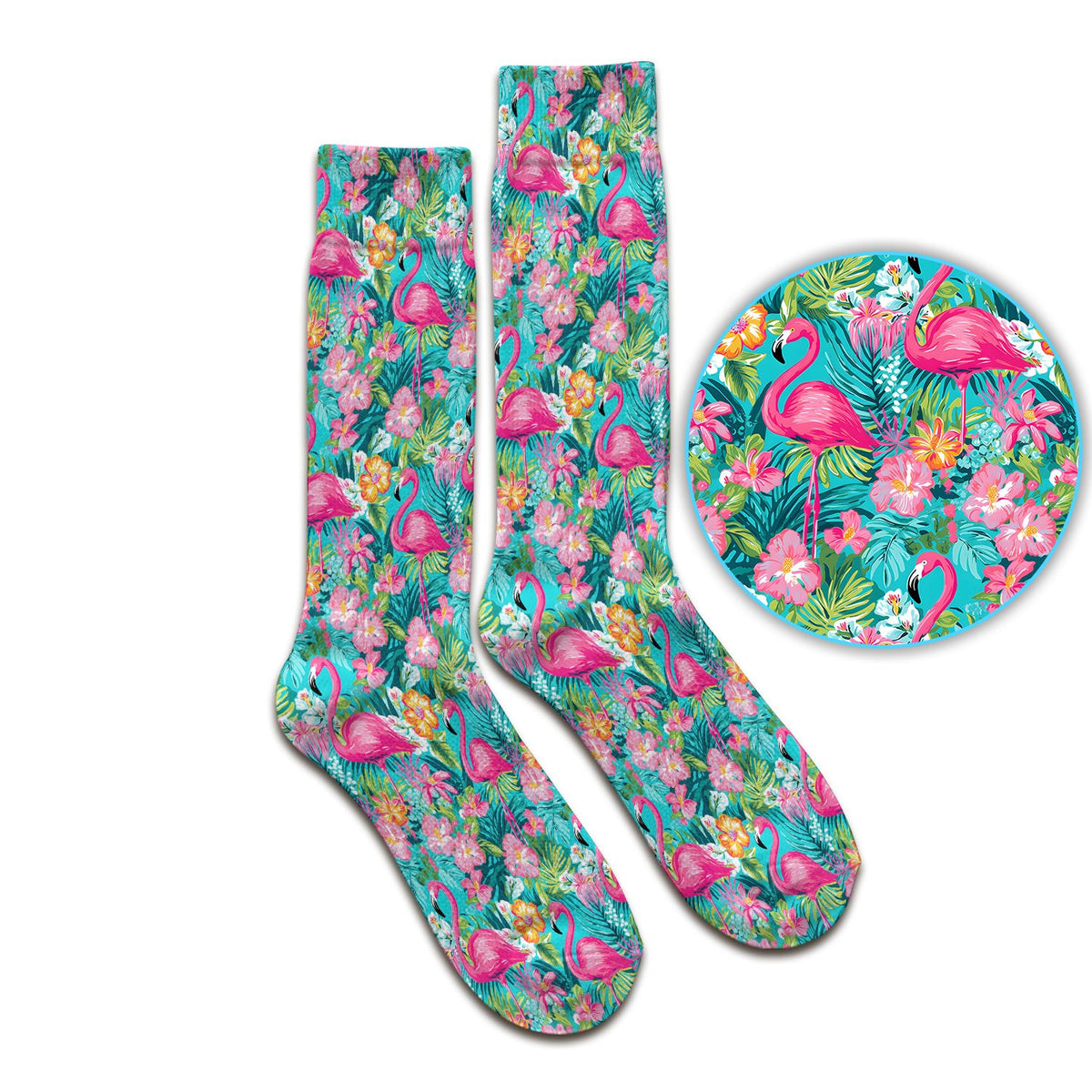 Tropical Flamingo Floral Pattern Socks, Adult Socks for Men and Women